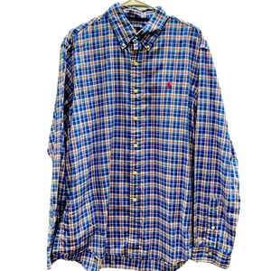 Polo Ralph Lauren Long Sleeve Mens XL Shirt Red Blue Yellow Pony Plaid Cotton